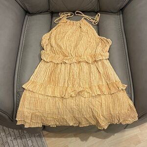 Lulu's Tan Ruffle Mini Dress